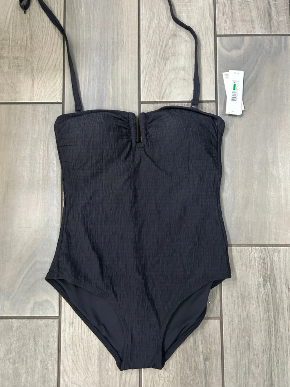 NWT A122 DKNY Women's Black Strapless Bandeau One Piece Swimsuit size Medium - Picture 5 of 7